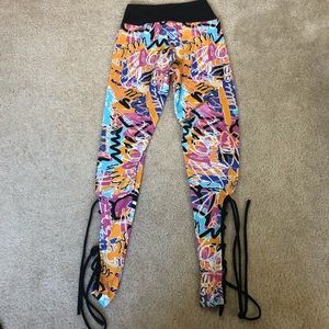 Multi color graphic lace up yoga pants